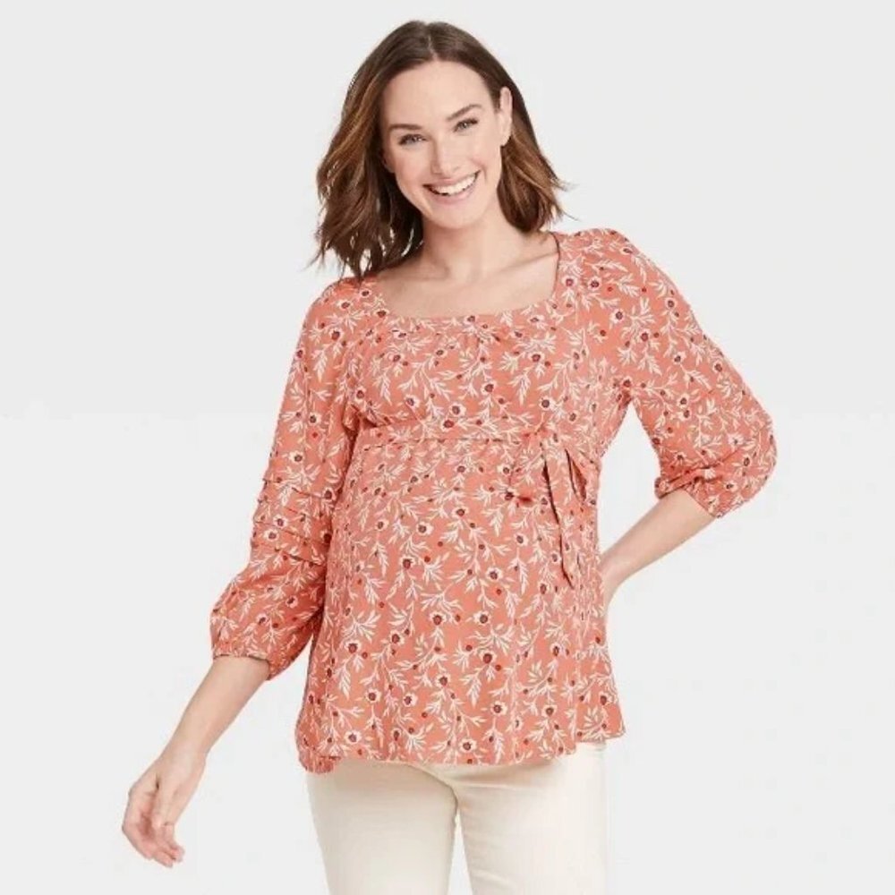 Isabel Maternity Blouse Glaze Floral 3/4 Sleeve Spring Summer Womens EUC